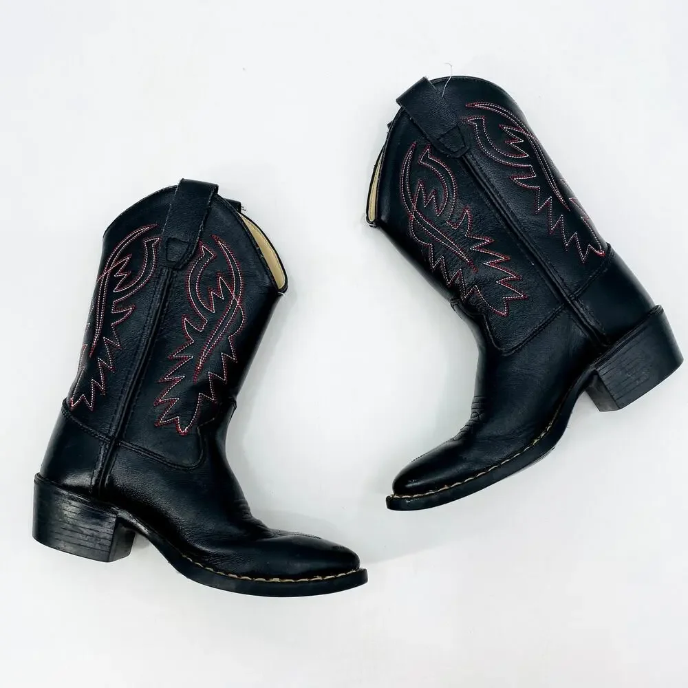 Cody James Kids Black & Red Leather Cowboy Boots 1D